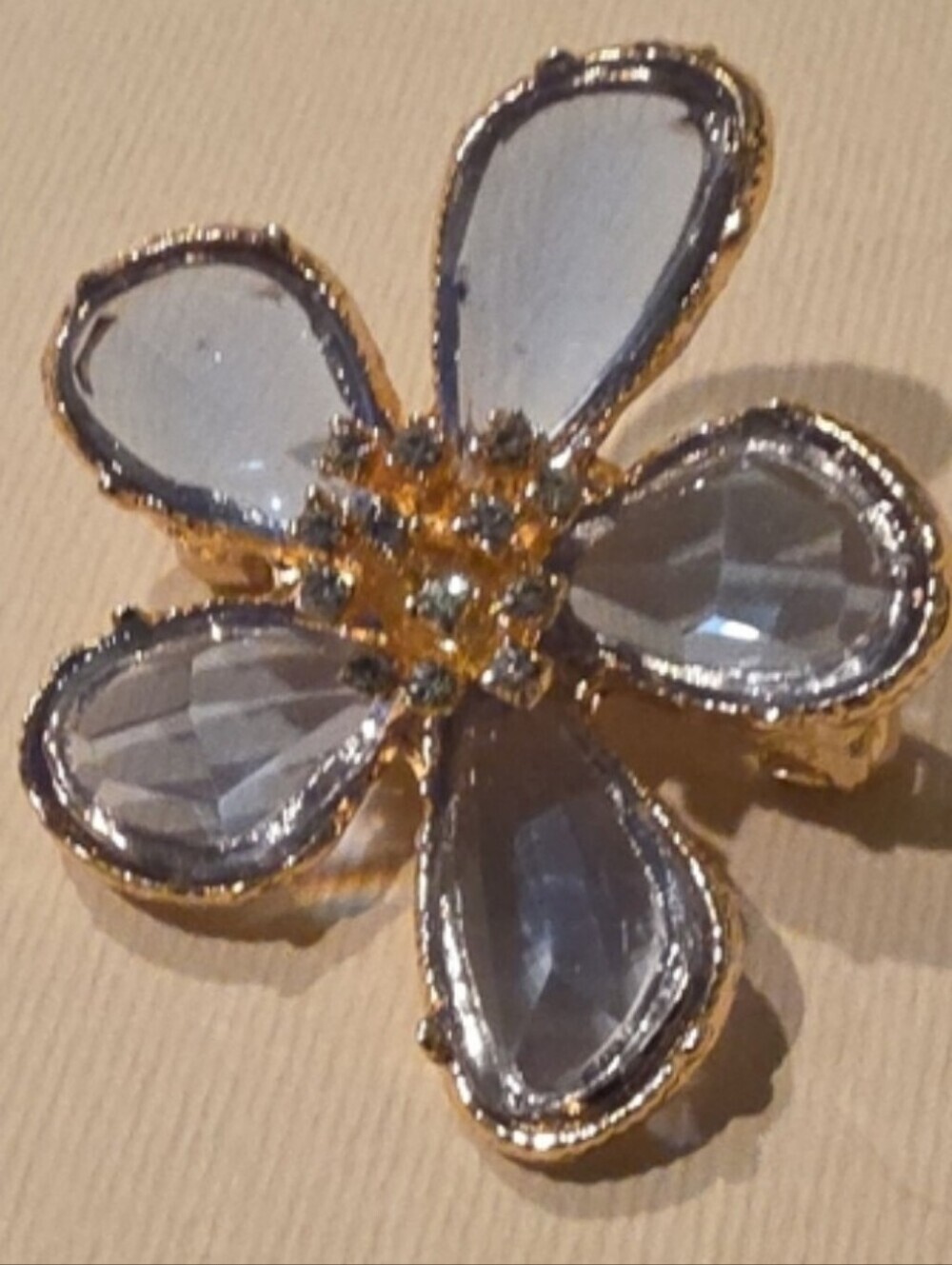 New! Blue Crystal Flower Brooch Gold Plated • NWOT (1055)